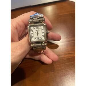Chico's Watch Women 25mm Silver Tone Hinged Cuff Patina Square 6”